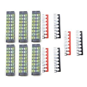 XINGYHENG 12pcs (6 Set) 600V 25A 8 Positions Double Row Screw Terminal Strip and 400V 25A 8 Positions Red/Black Pre-Insulated Terminal Barrier Strip