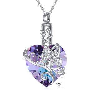 MONGAS Butterfly/Bee/Sunflower/Moonstone/Hummingbird Urn Necklaces for Ashes of Loved One Sterling Silver Cremation Butterfly Jewelry for Women Heart Urn