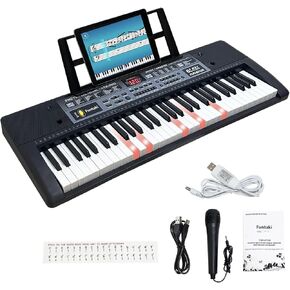 Portable 61-Keys Digital Piano, Electronic Keyboard Piano with Lighted Keys & Music Stand, Mini Keyboard Piano for Beginners Kids Adults, Digital Keyboards, Black