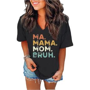 Mama V Neck T Shirts for Women Boy Mom Shirts Mother's Day Shirts Gift Basic Casual Loose-Fit Mom Life Graphic Tee Tops in Kuwait