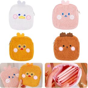 4Pcs Sanitary Napkin Storage Bag, Cute Menstrual Cup Pouch, Cartoon Nursing Pad Holder, Portable Period Bag with Zipper, Menstrual Pad Bag for Women, Girls, Tampons, Makeup, Coin(6x6 in)