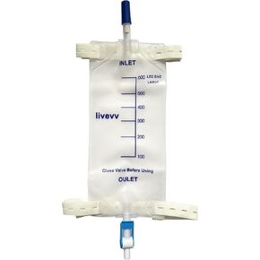 3 Pack Easy-Tap Leg Bag Urinary Drainage Bag, 600 ml with 3 18" Tubing, Anti-Reflux Valve, Cloth Straps Easy Flip Drain