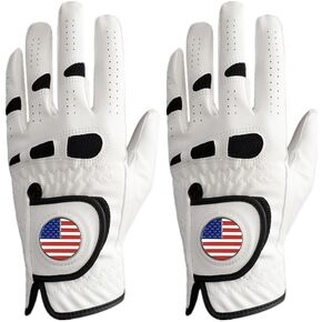 Men’s Golf Gloves Left Hand for Right Handed Golfer with Ball Marker Value 2 Pack, Weathersof Grip Soft Comfortable, Fit Size Small Medium ML Large XL