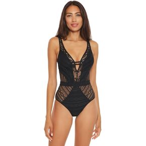 Color Play Crochet Show & Tellplunge One-Piece Black LG