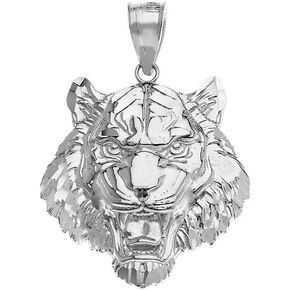 Claddagh Gold Elegant Roaring Tiger Head Necklace Pendant (Large)