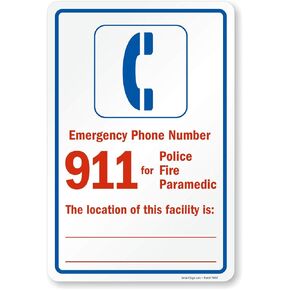 SmartSign-S-5199-EU "Emergency Phone Number 911 For Police, Fire" Label | 12" x 18" Laminated Vinyl