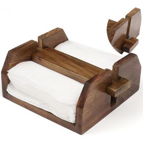 Rustic Farmhouse Wood Napkin Holder, Napkin Holder for kitchen Tables, Counter tops, Indoor and outdoor, Picnic, Restaurants, Cafe, Vintage Home decor - Brown Peru