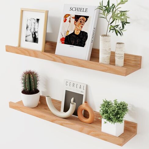 Axeman Oak Floating Shelves 24 Inch Picture Ledge Shelf Set of 2, Solid Wood Shelves with Lip for Wall Decor Storage Bedroom Living Room Bathroom Kitchen, Natural Oak in Saudi Arabia