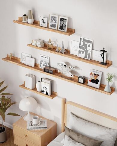 Axeman Oak Floating Shelves 24 Inch Picture Ledge Shelf Set of 2, Solid Wood Shelves with Lip for Wall Decor Storage Bedroom Living Room Bathroom Kitchen, Natural Oak in Saudi Arabia