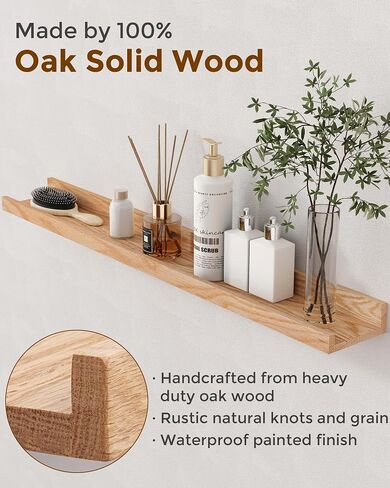 Axeman Oak Floating Shelves 24 Inch Picture Ledge Shelf Set of 2, Solid Wood Shelves with Lip for Wall Decor Storage Bedroom Living Room Bathroom Kitchen, Natural Oak in Saudi Arabia