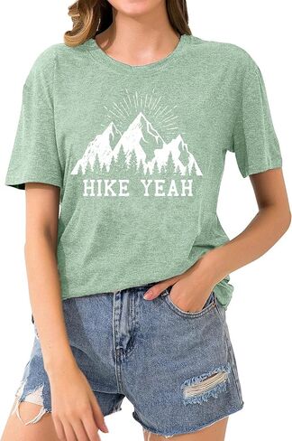 Funny Hiking T Shirts Women Cute Mountain Sunrise Pine Tree Letter Print Graphic Tee in Saudi Arabia