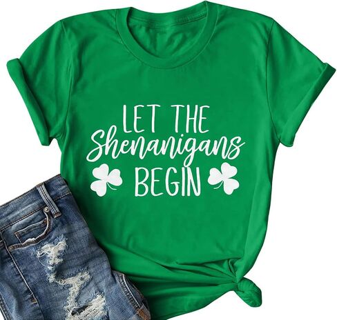 FYAPHION St Patricks Day Shirt Women Shenanigans Coordinator Shirts Shamrock Graphic Short Sleeve Tee Tops in Saudi Arabia