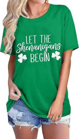 FYAPHION St Patricks Day Shirt Women Shenanigans Coordinator Shirts Shamrock Graphic Short Sleeve Tee Tops in Saudi Arabia