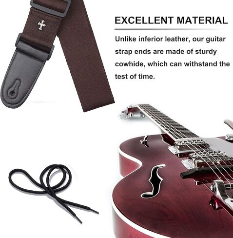 CAWANFLY حزام الغيتار، الأشرطة الغيتار باس الصوتية الكهربائية المنسوجة نهايات جلدية بسيطة قابل للتعديل خمر مع اختيار الجيب in Kuwait
