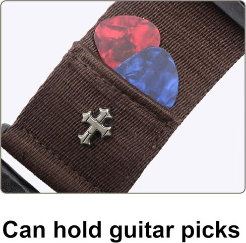 CAWANFLY حزام الغيتار، الأشرطة الغيتار باس الصوتية الكهربائية المنسوجة نهايات جلدية بسيطة قابل للتعديل خمر مع اختيار الجيب in Kuwait