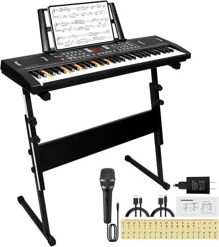 Piano Keyboard for Kids Beginner, 61 Key Digital Keyboard Piano Set with Headphone, Microphone, Music Sheet, Power Adapter, Piano Stand, Black in Saudi Arabia