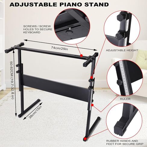 Piano Keyboard for Kids Beginner, 61 Key Digital Keyboard Piano Set with Headphone, Microphone, Music Sheet, Power Adapter, Piano Stand, Black in Saudi Arabia