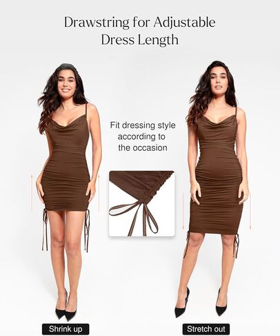 Popilush Shaper Dress - Ruched Dress with Drawstring to Adjust Dress Length to Mini Or Midi Dresses Tummy Control in Saudi Arabia