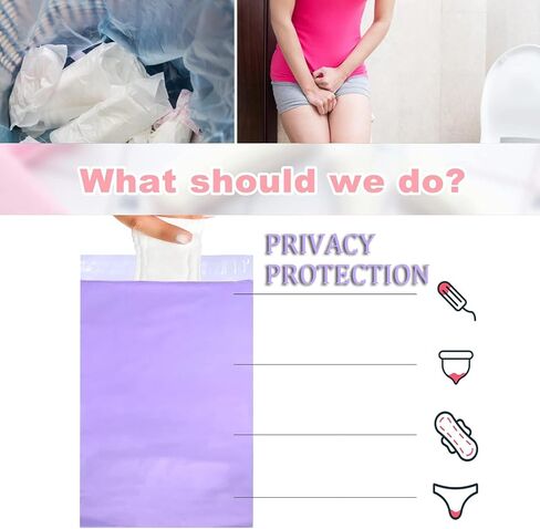 Sanitary Napkin Disposal Bags Self-sealing 100PCS Feminine Hygiene Disposal Trash Bags, Women Personal Privacy Protection for Sanitary Pads/Tampons/Diapers (Purple with Bag, 100PCS, 9.8 * 5.8in) in Saudi Arabia