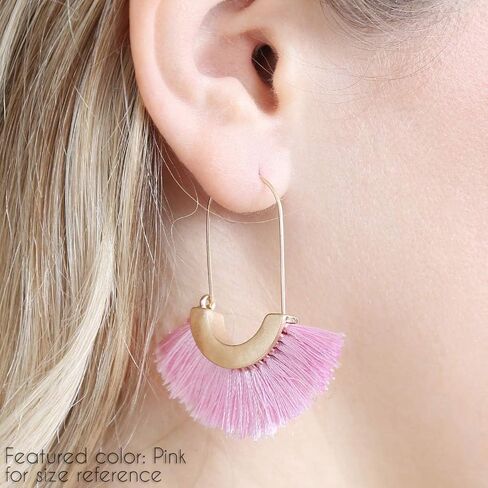 Bohemian Silky Thread Tassel Strand Fringe Statement Hoop Earrings - Lightweight Semi Circle Fan Threader, Mermaid Hoops in Saudi Arabia