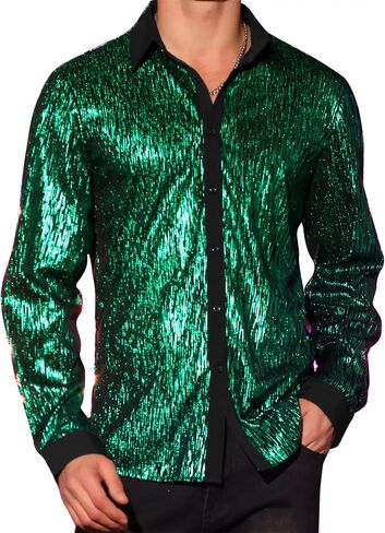 Lars Amadeus Glitter Metallic Shirts for Men's Button Long Sleeves Disco Sparkly Shirt in Saudi Arabia