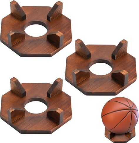 Lawei 3 حزمة حامل الكرة الخشبية حامل، حامل عرض الكرة الصغيرة لكرة القدم كرة السلة كرة القدم الكرة الطائرة الرجبي البولينج، رف عرض تخزين الكرة الرياضية، حالات عرض تذكارات توقيع الكأس in Kuwait