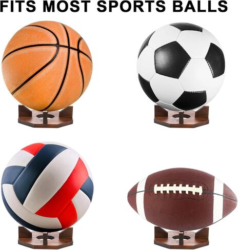 Lawei 3 حزمة حامل الكرة الخشبية حامل، حامل عرض الكرة الصغيرة لكرة القدم كرة السلة كرة القدم الكرة الطائرة الرجبي البولينج، رف عرض تخزين الكرة الرياضية، حالات عرض تذكارات توقيع الكأس in Kuwait