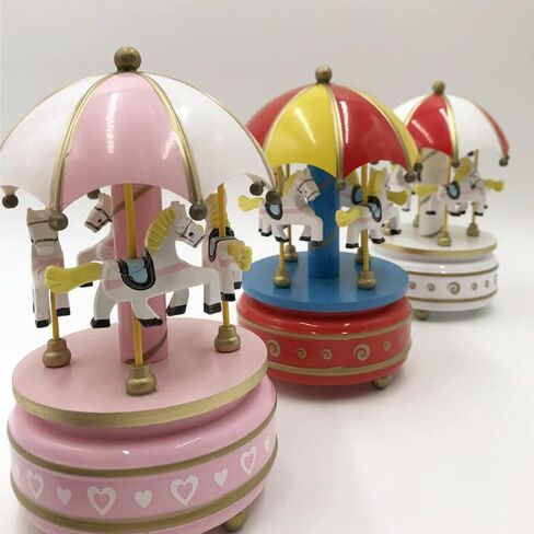 Merry-Go-Round Music Box, Vintage Pink Carousel Musical Box with 4 Horses Clockwork Mechanism Laxury Carousel Music Box for Christmas Wedding Birthday Gift in Saudi Arabia