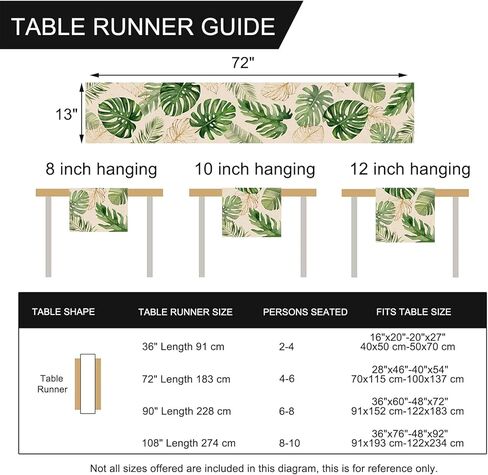 Seliem Summer Palm leaves Tropical Greenery Table Runner, Monstera Home Kitchen Dining Plant Decor, Spring Seasonal Decorations Indoor Outdoor Hawaii Luau Anniversary Party Supply 13 x 72 Inch in Kuwait