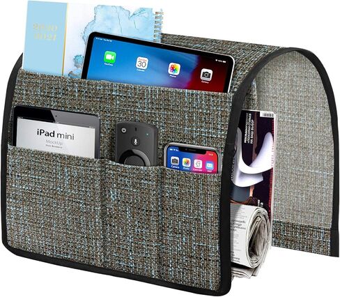 Joywell سميكة الكتان كرسي العلبة 5 جيوب حامل عن بعد على الأريكة وذراع الكرسي للتحكم عن بعد في التلفزيون، منظم مسند ذراع الأريكة للمجلات، والكتب، والهاتف الخليوي، آي باد، والقهوة in Kuwait