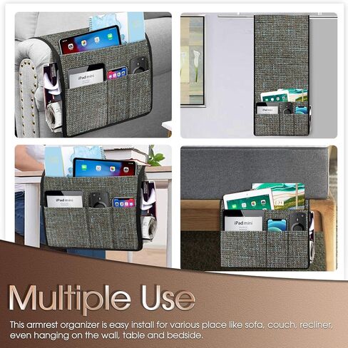 Joywell سميكة الكتان كرسي العلبة 5 جيوب حامل عن بعد على الأريكة وذراع الكرسي للتحكم عن بعد في التلفزيون، منظم مسند ذراع الأريكة للمجلات، والكتب، والهاتف الخليوي، آي باد، والقهوة in Kuwait