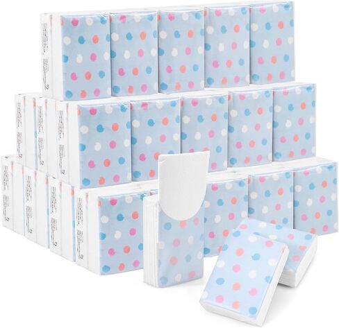 100 Pack Pocket Tissues Travel Packs Bulk Individual Small Tissue Packs 4-Ply Sheets,7 Sheets Per Pack Facial Tissues Travel Size(Dot) in Saudi Arabia