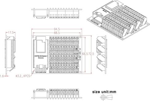 لوحة وحدة اندلاع الكتلة الطرفية اللولبية لـ ESP32-S2-Saola-1 in Kuwait