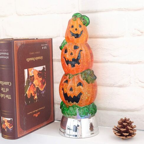 مصباح Eldnacele Halloween Pumpkin Light Snow Globe المضاء مع مؤقت 6 ساعات، يعمل بالبطارية، مياه دوارة متلألئة، أضواء تورنادو على سطح الطاولة وحفلات احتفالات الهالوين in Kuwait