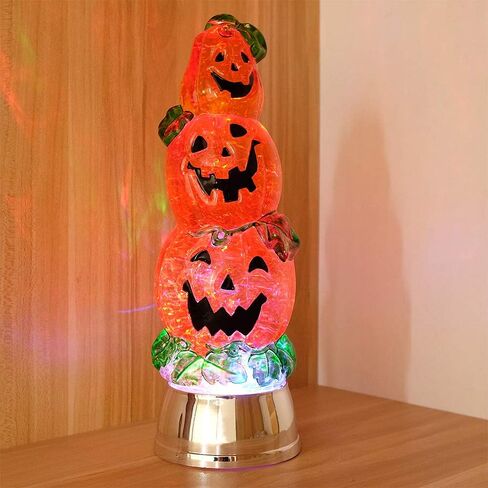 مصباح Eldnacele Halloween Pumpkin Light Snow Globe المضاء مع مؤقت 6 ساعات، يعمل بالبطارية، مياه دوارة متلألئة، أضواء تورنادو على سطح الطاولة وحفلات احتفالات الهالوين in Kuwait