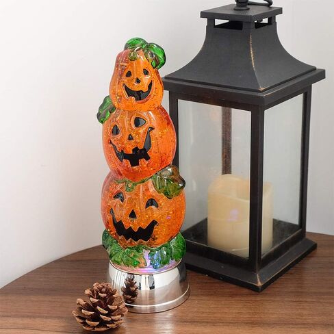 مصباح Eldnacele Halloween Pumpkin Light Snow Globe المضاء مع مؤقت 6 ساعات، يعمل بالبطارية، مياه دوارة متلألئة، أضواء تورنادو على سطح الطاولة وحفلات احتفالات الهالوين in Kuwait