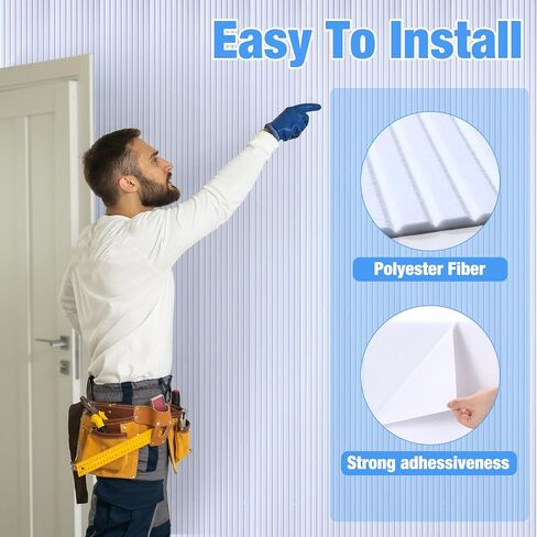 10 Packs Acoustical Wall Panel 47 x 12 x 0.4 Inch Self Adhesive Acoustical Panels Large Decorative Sound Panels Noise Reducing for Walls Home Studio Noise Reduction (White,Striped Style) in Saudi Arabia