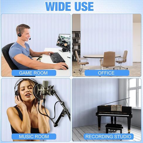 10 Packs Acoustical Wall Panel 47 x 12 x 0.4 Inch Self Adhesive Acoustical Panels Large Decorative Sound Panels Noise Reducing for Walls Home Studio Noise Reduction (White,Striped Style) in Saudi Arabia