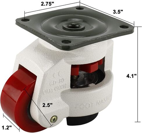 DasMarine 4 Pack Leveling Casters GD-80F-T Plate Mounted Leveling Caster 1102lbs/Per Leveling Caster Wheels Iron Poly Wheel and NBR Pad (Plate Mounted 1102lbs/Per Iron Poly Wheel) in Saudi Arabia