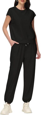 Womens 2 Piece Outfits Cap Sleeve Tops High Waist Pants Set Summer Loungewear 2024 in Saudi Arabia