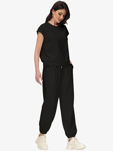 Womens 2 Piece Outfits Cap Sleeve Tops High Waist Pants Set Summer Loungewear 2024 in Saudi Arabia