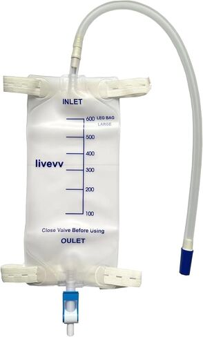 3 Pack Easy-Tap Leg Bag Urinary Drainage Bag, 600 ml with 3 18" Tubing, Anti-Reflux Valve, Cloth Straps Easy Flip Drain in Kuwait