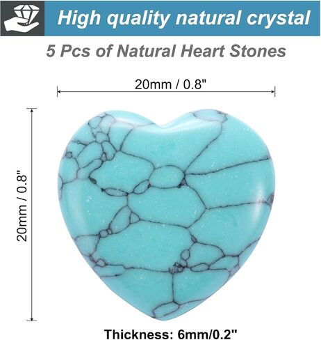 uxcell 5pcs Heart Shaped Crystal Stones, 20mm Worry Stones Mini Heart Shape Puff Stones for Valentines Day Christmas Meditation, Turquoise in Saudi Arabia