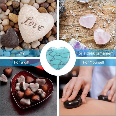 uxcell 5pcs Heart Shaped Crystal Stones, 20mm Worry Stones Mini Heart Shape Puff Stones for Valentines Day Christmas Meditation, Turquoise in Saudi Arabia