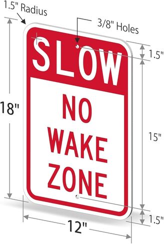 علامة SmartSign No Wake Zone، لافتة بطيئة، لافتات بحيرة للأماكن الخارجية، 12 × 18 بوصة، ألومنيوم عاكس بدرجة مهندس 3M، مقاوم للطقس in Kuwait