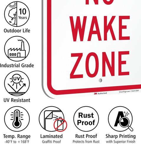 علامة SmartSign No Wake Zone، لافتة بطيئة، لافتات بحيرة للأماكن الخارجية، 12 × 18 بوصة، ألومنيوم عاكس بدرجة مهندس 3M، مقاوم للطقس in Kuwait