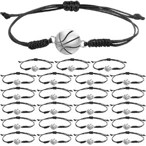 24pcs Basketball Bracelets, Adjustable Basketball Player Bracelet Hand Braided Rope Basketball Charm Bracelet Unisex Sport Jewelry Accessories for Women Men Teens Girls Boys Kids Team Coaches