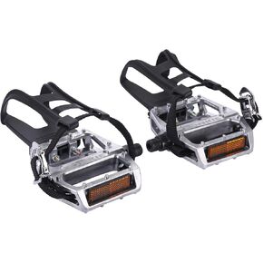 ZONKIE Bike Pedals with Clips and Straps for Outdoor Cycling Indoor Stationary Bike 9/16 Inch