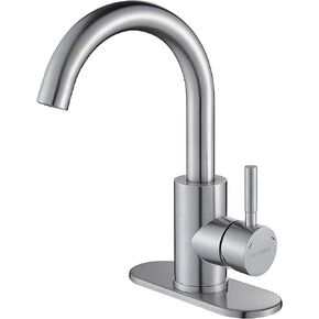 Wet Bar Sink Faucet, Stainless Steel 360 Swivel Bar Mixer with 3 Hole Cover Deck Plate, Small Modern Single Handle Tap for Kitchen Bath Bathroom Sink, Brushed Nickel …