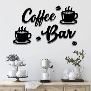 7 Pieces Coffee Bar Sign Hanging Wall Art, Coffee Sign Coffee and Bar Wall Decor with Coffee Beans and Cups Sign for Cafe Kitchen Restaurant (Coffee Bar)